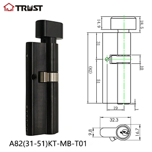 TRUST A82(31-51)KT-MB-T01 Black Color Full Brass Euro Cylinder With T Shape Turn