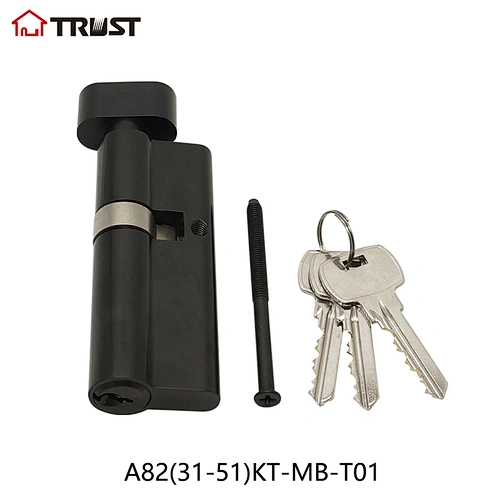 TRUST A82(31-51)KT-MB-T01 Black Color Full Brass Euro Cylinder With T Shape Turn
